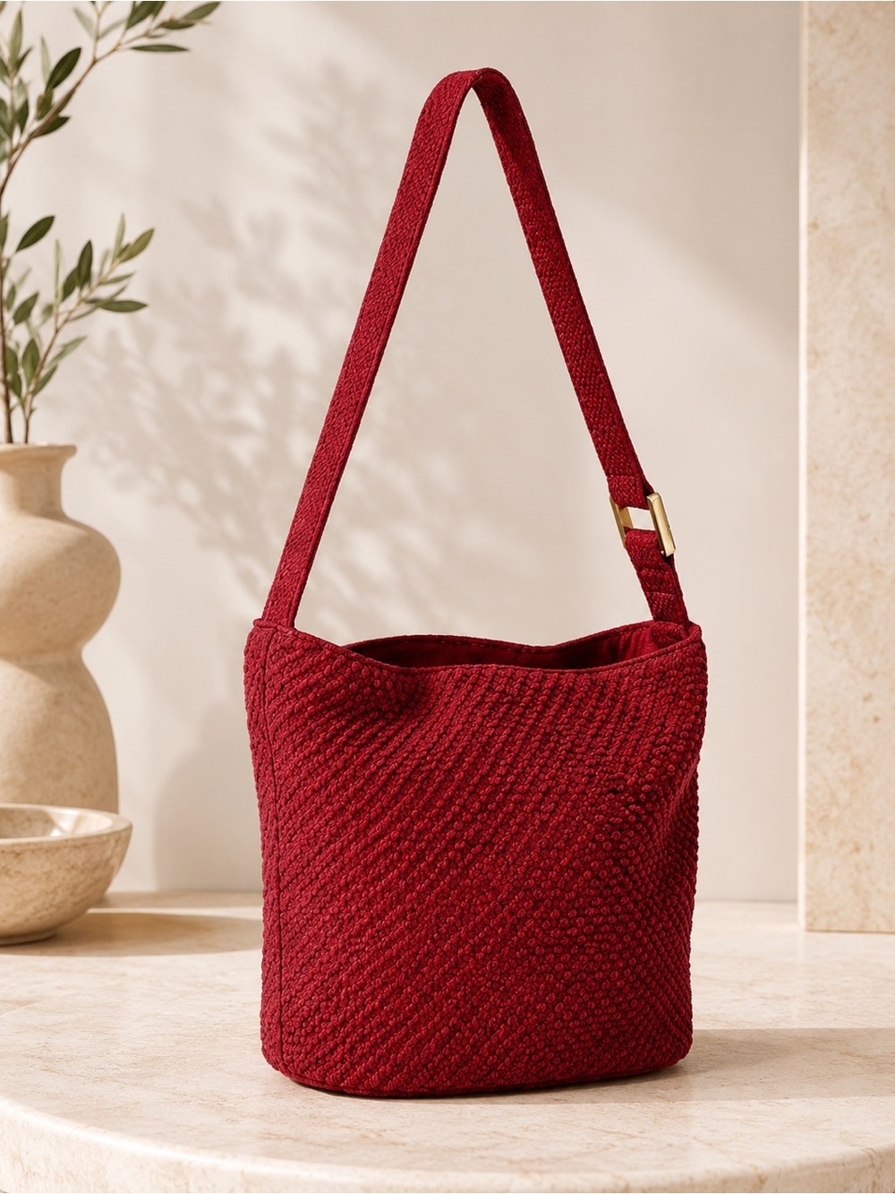 Vintage Liz Claiborne Red Crochet Bucket Shoulder Bag Boho Y2K Purse